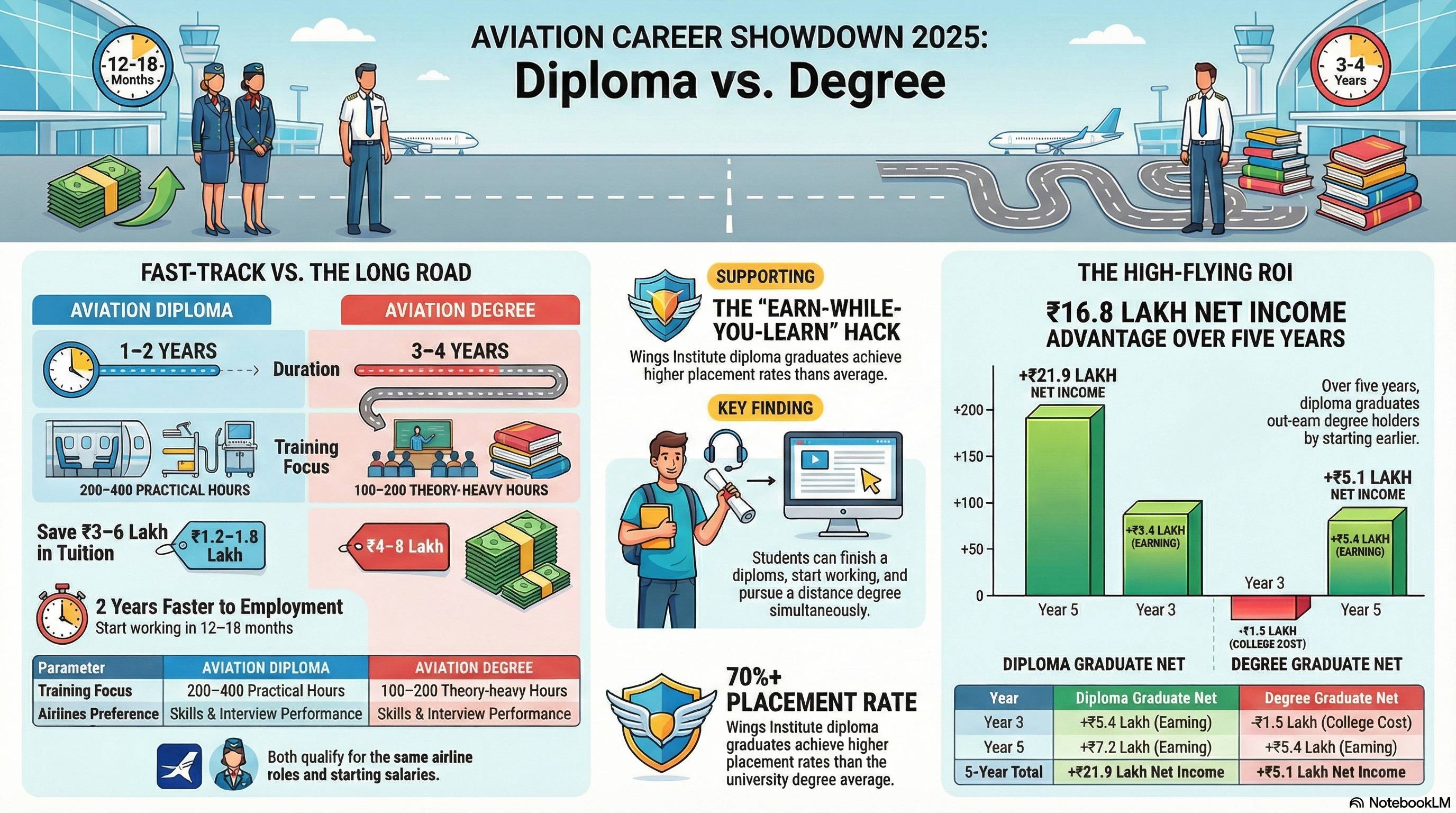 Aviation Diploma vs Degree Which Is Better 2025: Salary, Duration, ROI & Career Comparison - Wings Institute Cabin Crew guide